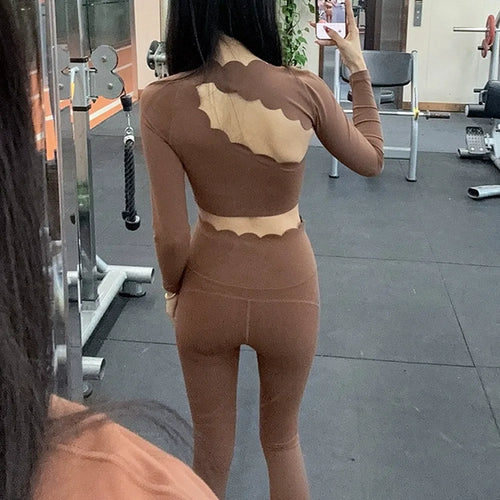 2025 Pad Diagonal Shoulder Hollow Irregular Long Sleeved Yoga Shirt High Elastic Quick Drying Training Fitness Crop Tops